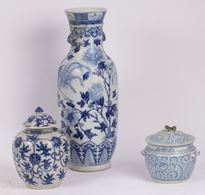 Lot 278 - A large Chinese blue and white vase, decorated...