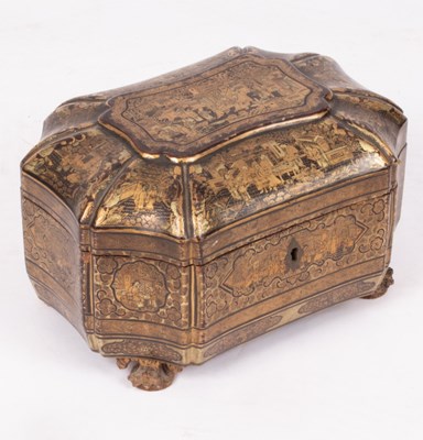 Lot 280 - A Chinese export gilt lacquered tea caddy,...