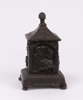 Lot 314 - A Dutch lead tobacco jar, head finial, square...