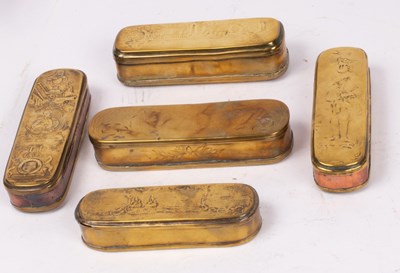 Lot 316 - Five Dutch brass tinder boxes, all with...