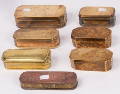 Lot 319 - Seven Dutch brass tinder boxes, some of plain...