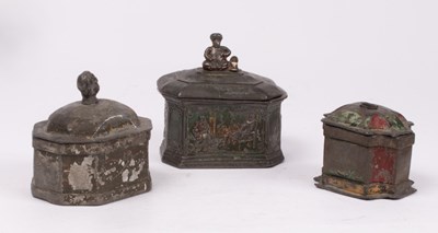 Lot 323 - Three Georgian lead tobacco jars, two with...