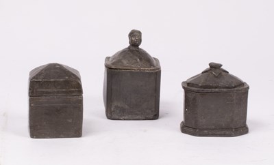 Lot 324 - Three Georgian lead tobacco boxes of plain...