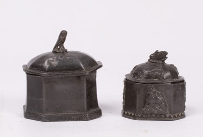 Lot 325 - Two Georgian lead tobacco jars, oval shaped,...