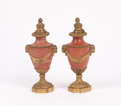 Lot 338 - A pair of French ormolu mounted rouge marble...