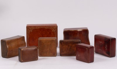 Lot 357 - Eight Italian leather boxes with gilt tooled...