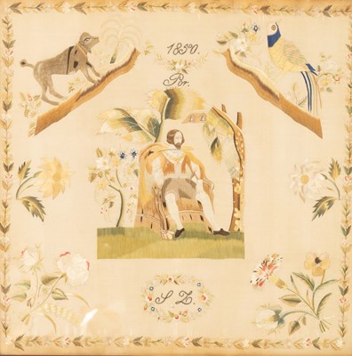 Lot 364 - A Spanish silk embroidery, dated 1850 and...