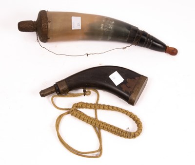 Lot 394 - A powder horn with ebonised nozzle and...