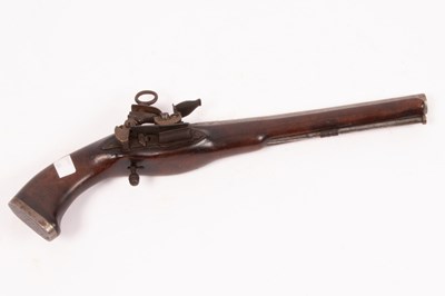 Lot 399 - A flintlock pistol with embossed floral barrel...