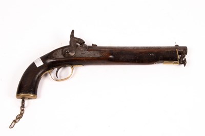 Lot 404 - A percussion cap pistol, the lock plate...