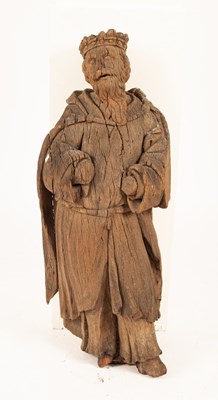 Lot 417 - A wooden carved figure of a king,...