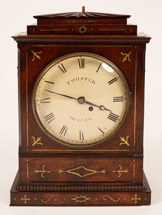 Lot 487 - An Irish mahogany cased bracket clock, the...