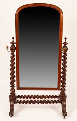 Lot 523 - A mahogany cheval mirror, 19th Century, with...