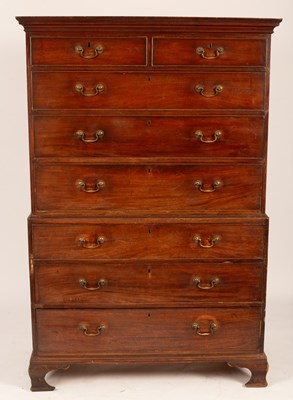 Lot 554 - A Georgian mahogany tallboy chest, fitted six...