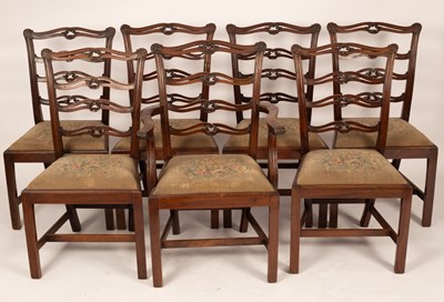 Lot 572 - Six pierced and carved mahogany ladder back...