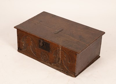 Lot 581 - An 18th Century oak bible box, the stylised...