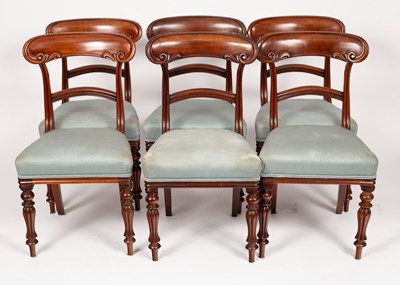 Lot 588 - Six Regency mahogany dining chairs, light blue...