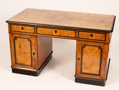 Lot 605 - A Victorian walnut and inlaid pedestal desk,...