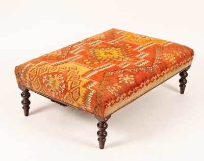 Lot 662 - A Kilim upholstered stool on turned legs, the...