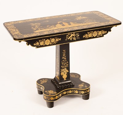 Lot 664 - A 19th Century ebonised side table decorated...