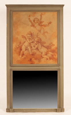 Lot 669 - A French Trumeau mirror, the mirror with...