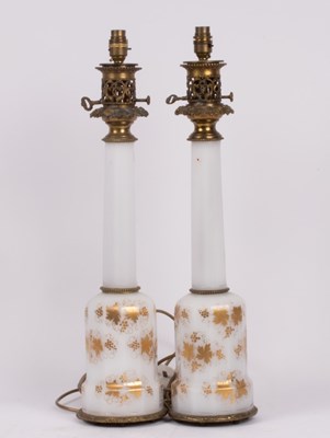 Lot 680 - A pair of opaline vases painted with flowers,...