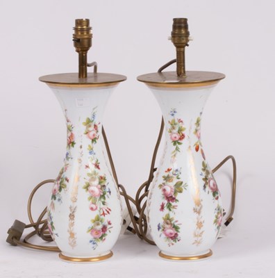 Lot 681 - A pair of porcelain vases turned table lamps,...