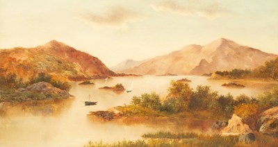 Lot 858 - Mather/Loch Landscape with Sailing Boats/oil...