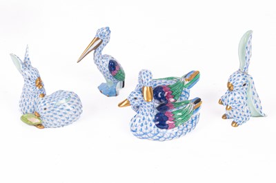 Lot 225 - Four modern Herend blue scale decorated animal figures