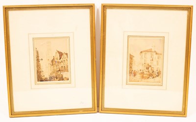 Lot 960 - Pinson/Bruges/a pair/signed/watercolour, 16cm...