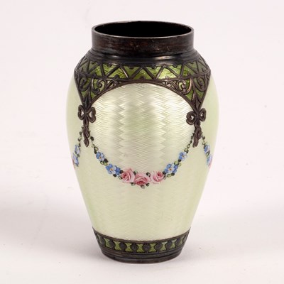 Lot 47 - A silver and guilloché enamel baluster vase...