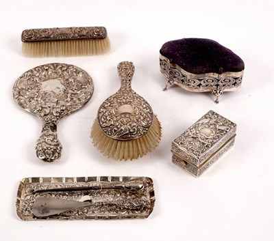 Lot 60 - A group of silver dressing table items,...