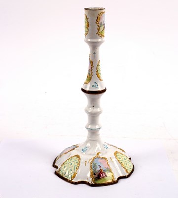 Lot 72 - A Bilston enamel candlestick with baluster...