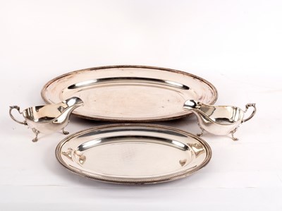 Lot 86 - Two Christofle plated meat plates with beaded...