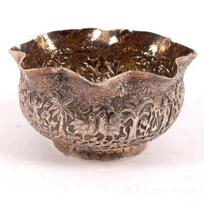 Lot 91 - An Indian white metal sugar basin, profusely...