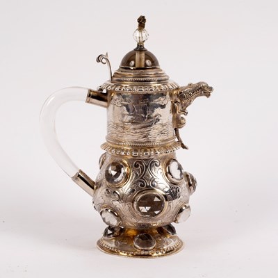 Lot 92 - A Continental silver and rock crystal ewer,...