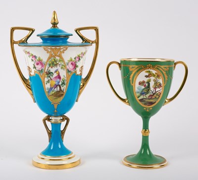 Lot 106 - A Minton turquoise ground two-handled vase...