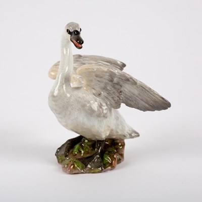 Lot 114 - A Meissen model of a swan, circa 1880, blue...