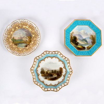 Lot 118 - A Copeland turquoise ground octagonal plate,...