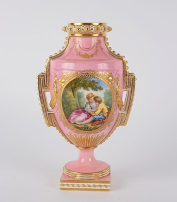 Lot 135 - A Coalbrookdale pink ground Sèvres style vase,...