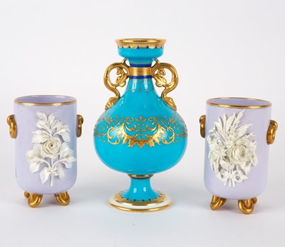 Lot 137 - A Minton turquoise ground baluster two-handled...