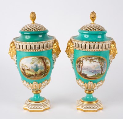 Lot 140 - A pair of Copeland turquoise ground...