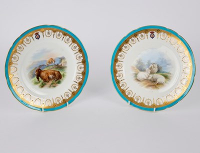 Lot 141 - A pair of Minton plates painted sheep and...