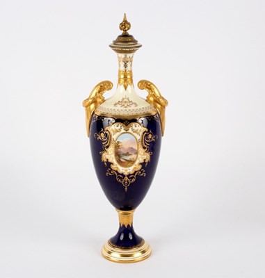 Lot 145 - A large Coalport two-handled vase and cover,...