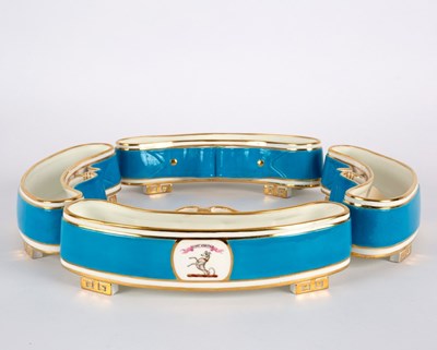 Lot 165 - Four Minton turquoise ground crescent-shaped...