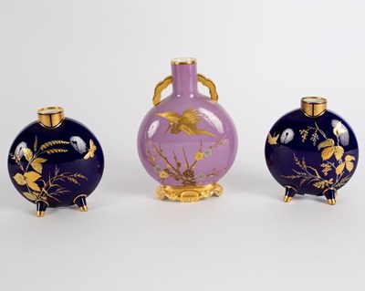 Lot 173 - A pair of Minton blue ground pilgrim flasks...