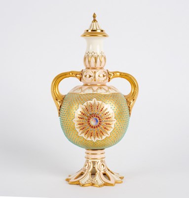 Lot 174 - A Coalport two-handled jewelled vase,...