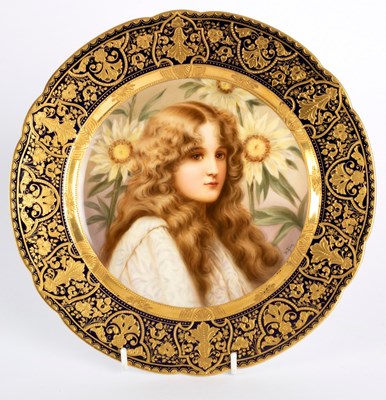 Lot 177 - A Vienna style plate painted a maiden amongst...