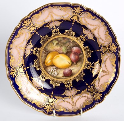 Lot 183 - A Worcester fruit painted dish by Sebright,...