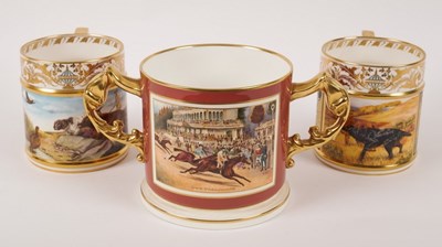 Lot 205 - Two Lynton porter mugs, painted with setters,...